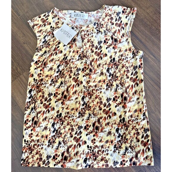 Kasper Women's Pleated-Neck Printed Crewneck Sleeveless Top XS - Picture 4 of 5